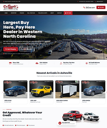 Custom dealership website we built for a buy here pay here dealer in Asheville, NC