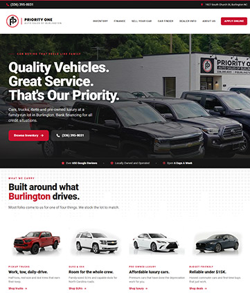 Custom website we built for an independent used car dealership in Burlington, NC