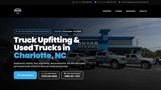 Custom motorsports dealer website we built for a dealership in the Charlotte, NC area